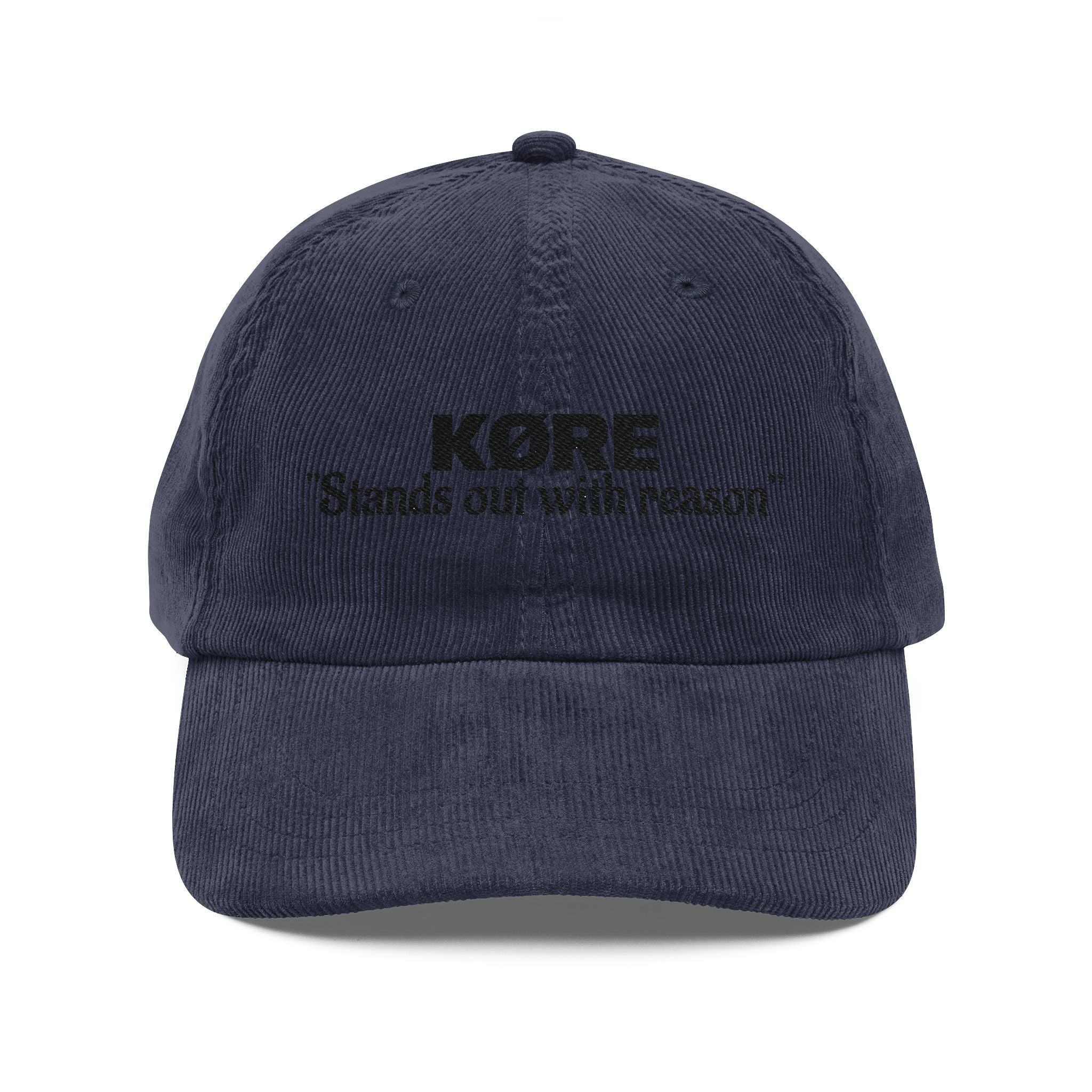 Corduroy Cap — "KØRE Stands Out with Reason" Embroidered Vintage Hat (Combo deal with hoodie and shirt)